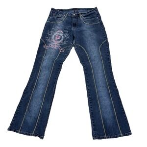 Paco Jeans with Attitude Womens Blue Embroidered Size 11 Wide Leg‎ Hip Hop